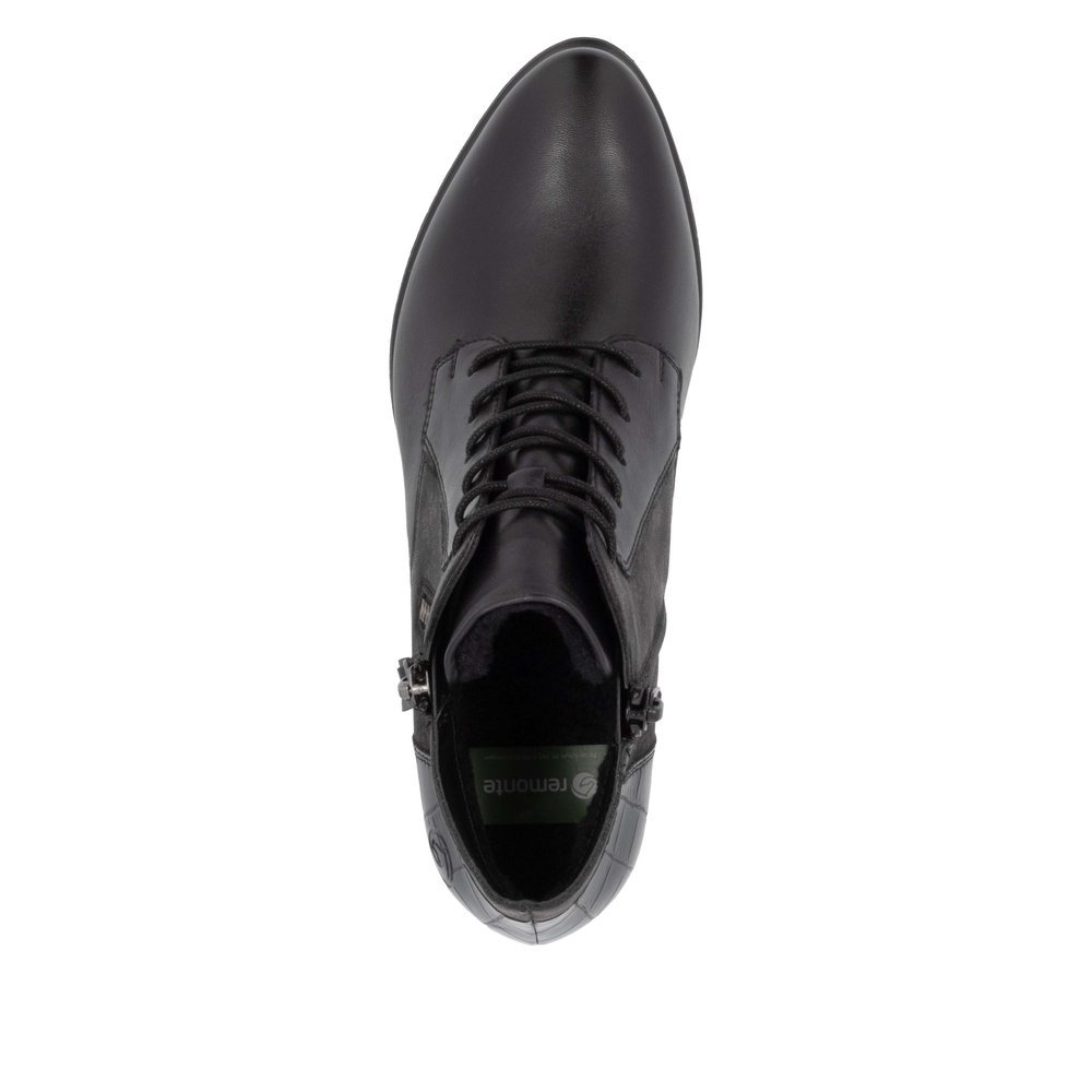 Bottines remonte noires pour femme R5187-03 avec fermeture éclair. Chaussure vue de dessus.