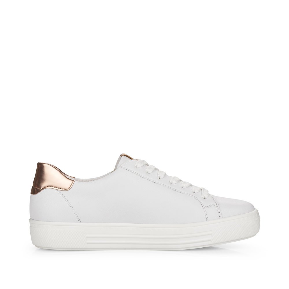 Classy white remonte women´s sneakers D0903-81 with a zipper and comfort width G. Shoe inside.