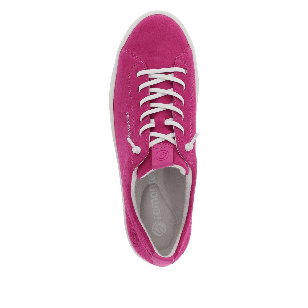 Pink remonte women´s sneakers D0913-31 with a lacing and comfort width G. Shoe from the top.