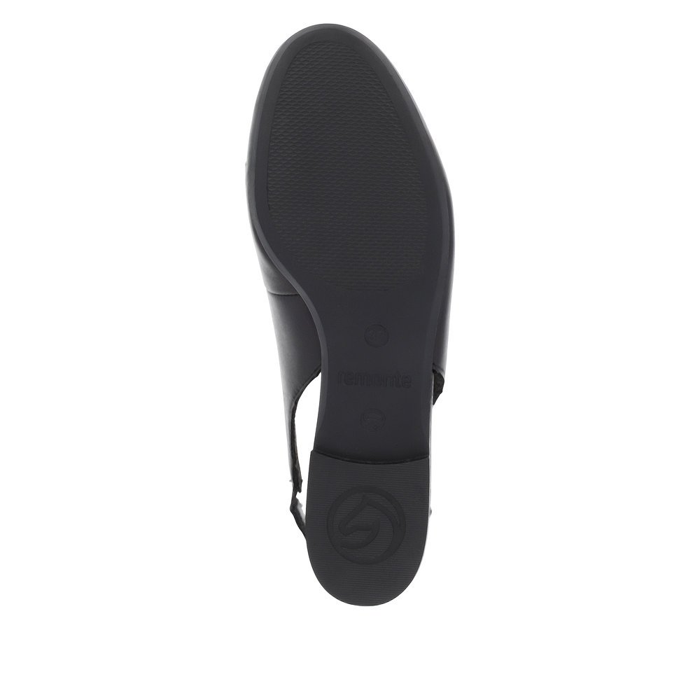 Black remonte women´s slingback pumps D0K06-00 with buckle and decorative element. Outsole of the shoe.