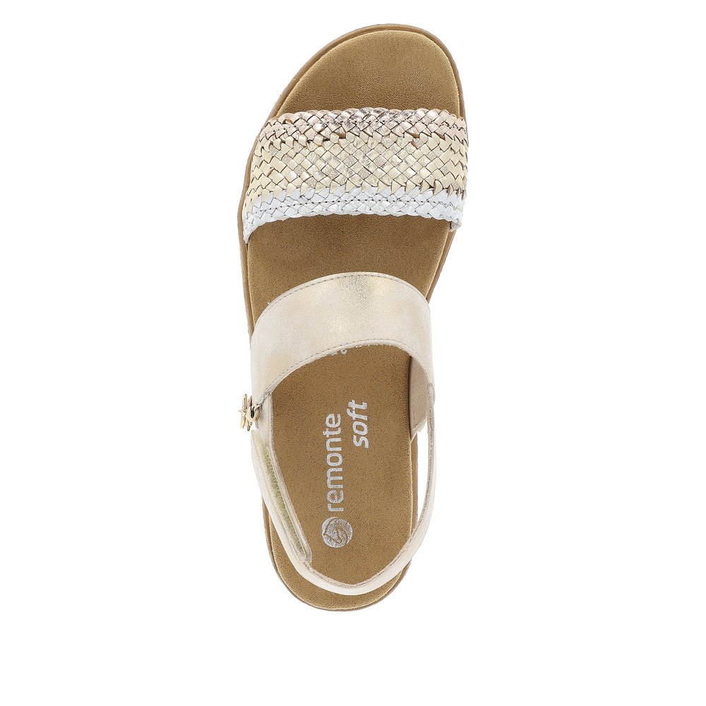Beige remonte women´s strap sandals D0Q56-90 with a hook and loop fastener. Shoe from the top.
