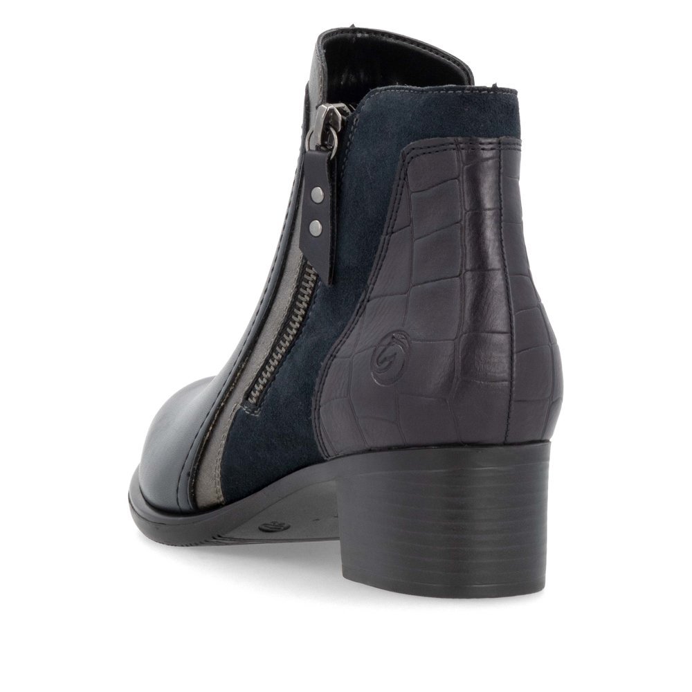 Bottines remonte noires pour femme R5172-14 avec fermeture éclair. Chaussure vue de l'arrière.