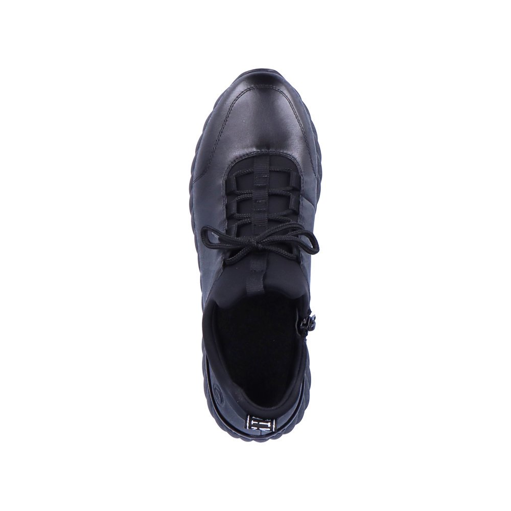 Carbon black remonte women´s slippers D5977-01 with zipper as well as padded insole. Shoe from the top.