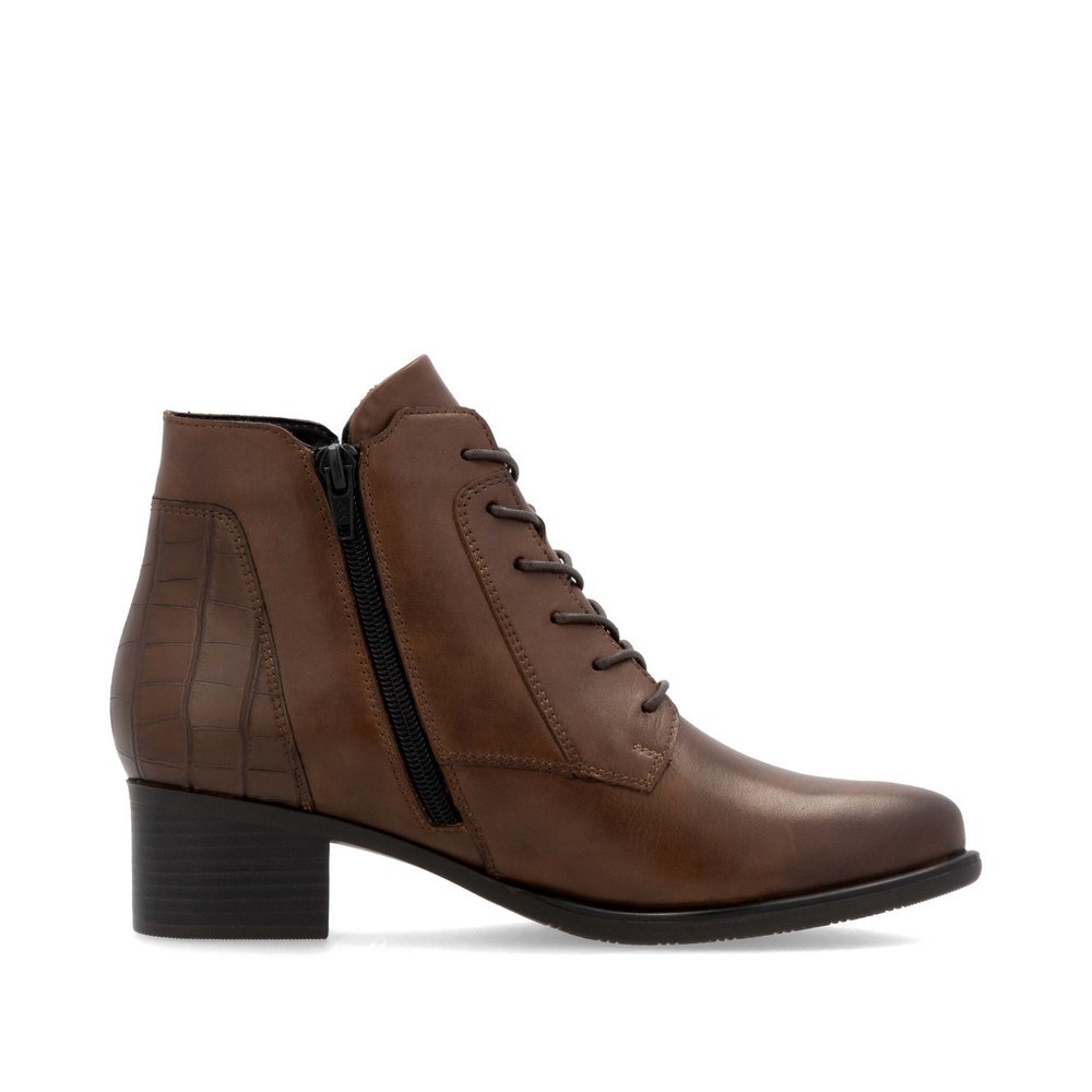 Bottines remonte marron pour femme R5187-22 avec fermeture éclair. Intérieur de la chaussure.