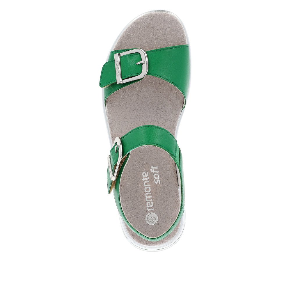 Green remonte women´s strap sandals D1J51-52 with hook and loop fastener. Shoe from the top.