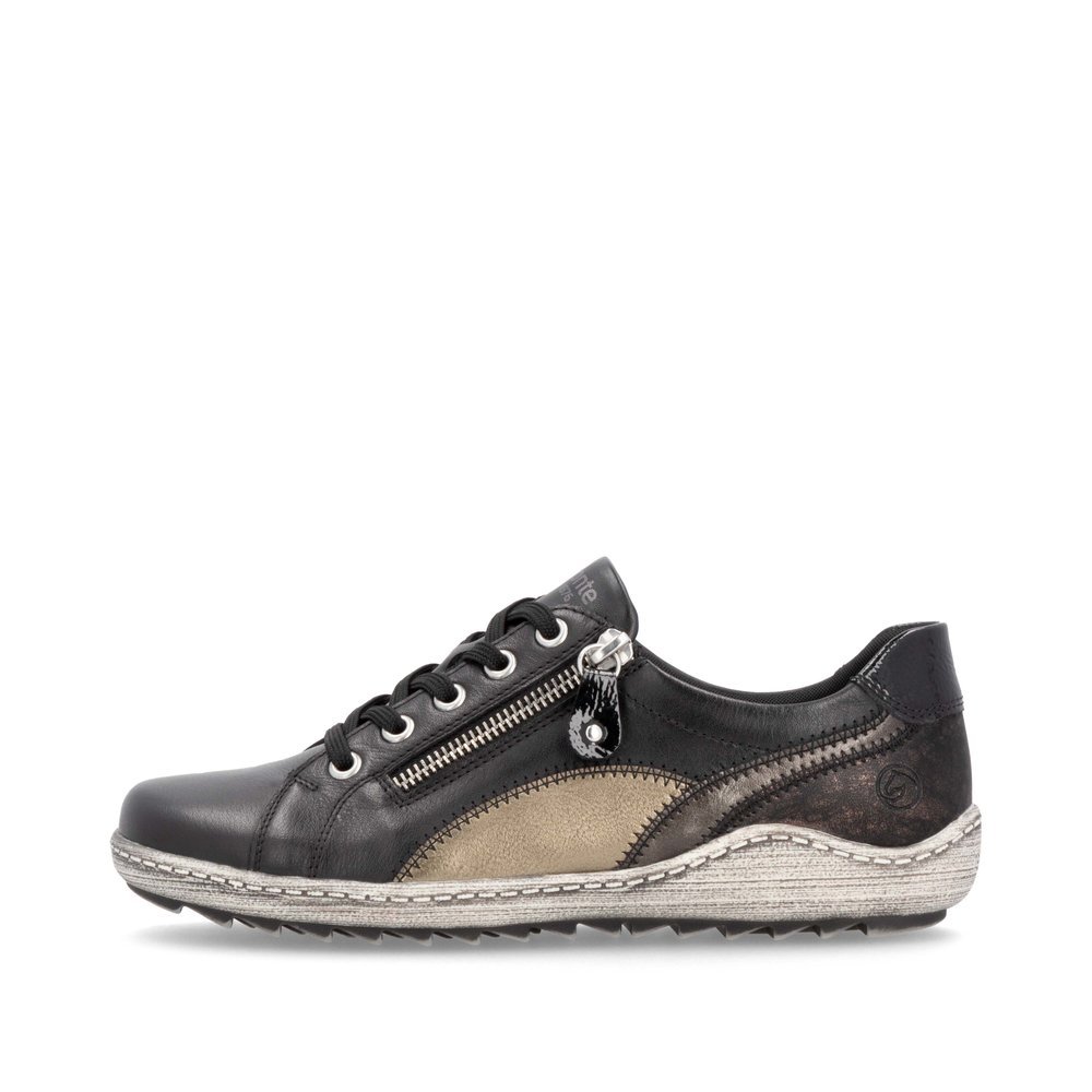 Chaussures à lacets remonte noires femme R1439-03 avec fermeture éclair. Côté extérieur de la chaussure.