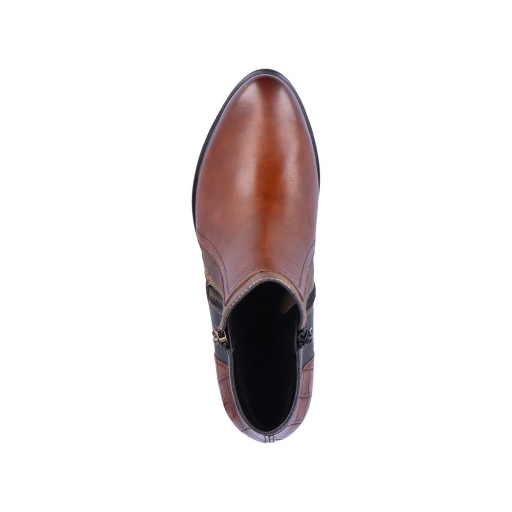 Bottines remonte marron pour femme R5172-23 avec fermeture éclair. Chaussure vue de dessus.