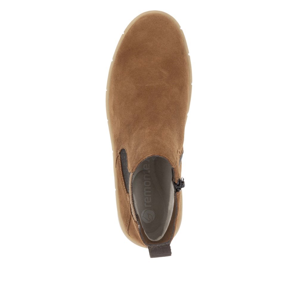 Brown remonte women´s Chelsea boots D1T71-24 with zipper as well as comfort width G. Shoe from the top.