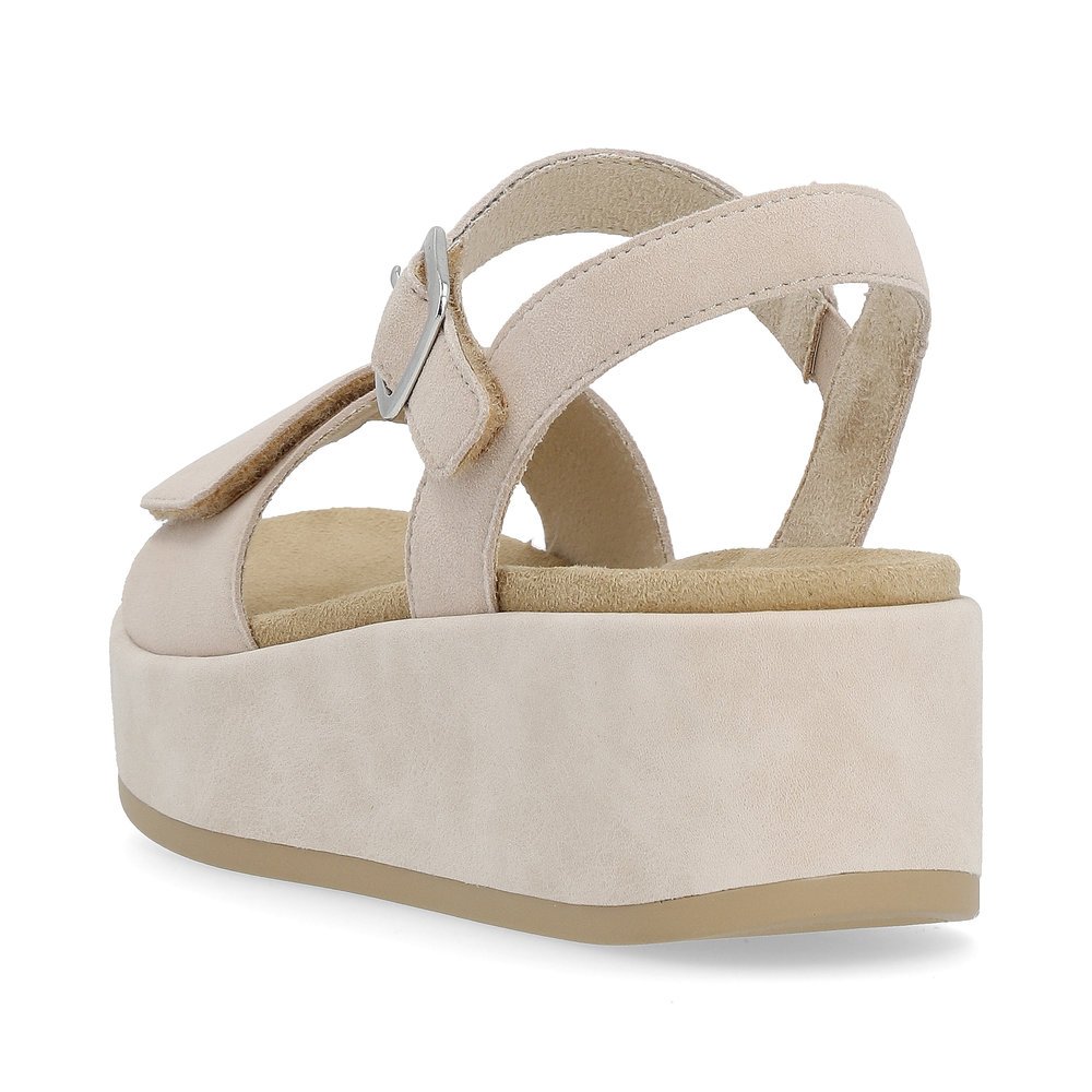 Clay beige remonte women´s strap sandals D1N50-60 with a hook and loop fastener. Shoe from the back.