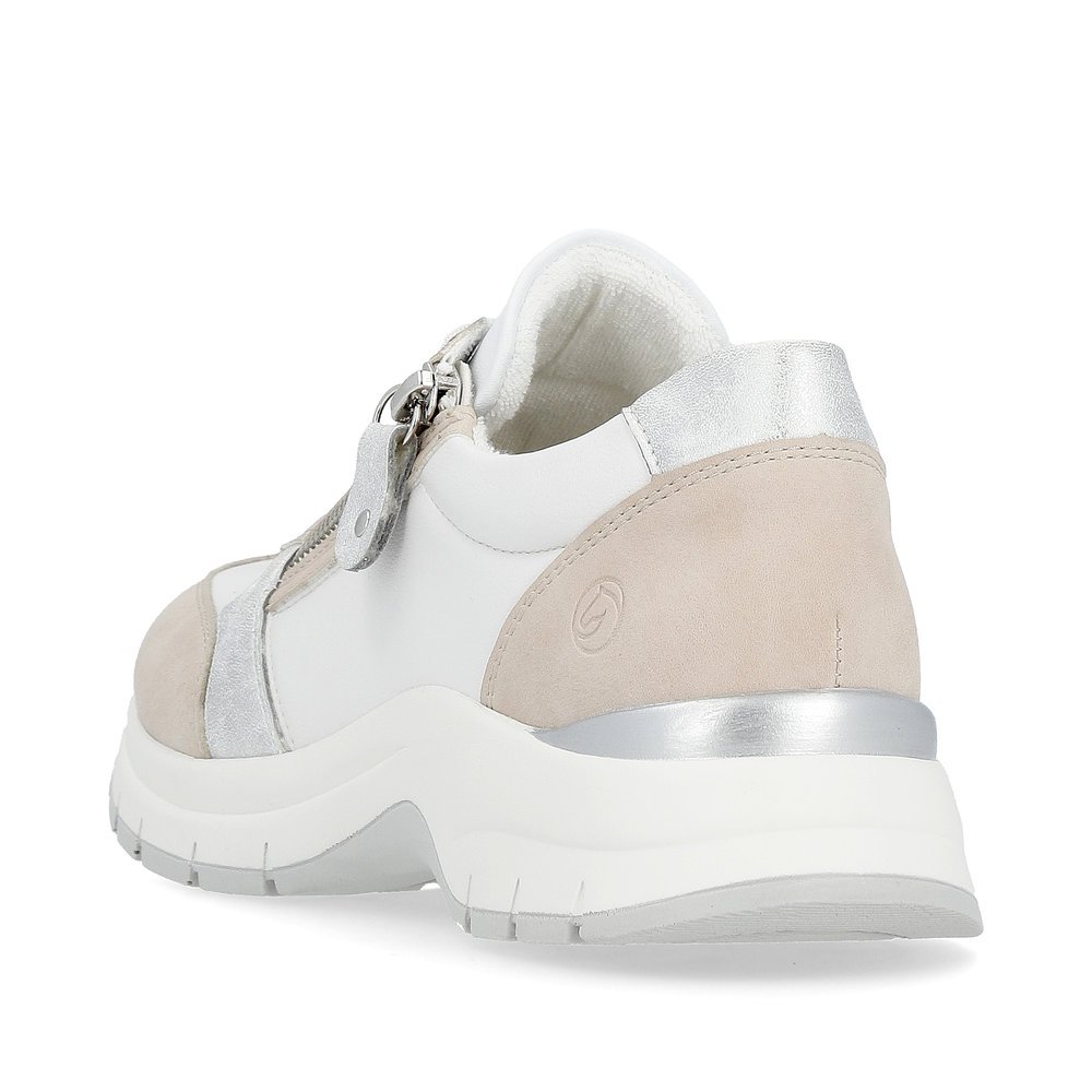 White remonte women´s sneakers D0G09-81 with a zipper and extra width H. Shoe from the back.