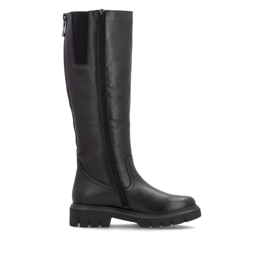 Black remonte women´s high boots D1W73-00 with a zipper as well as comfort width G. Shoe inside.