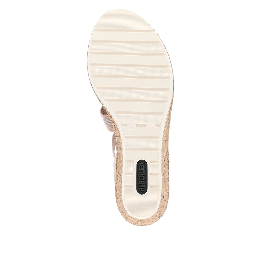 remonte sandales compensées roses femmes R6265-31 avec insert élastique. Semelle extérieure de la chaussure.