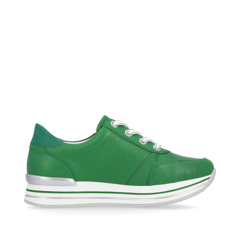 Emerald green remonte women´s sneakers D1302-52 with zipper and comfort width G. Shoe inside.