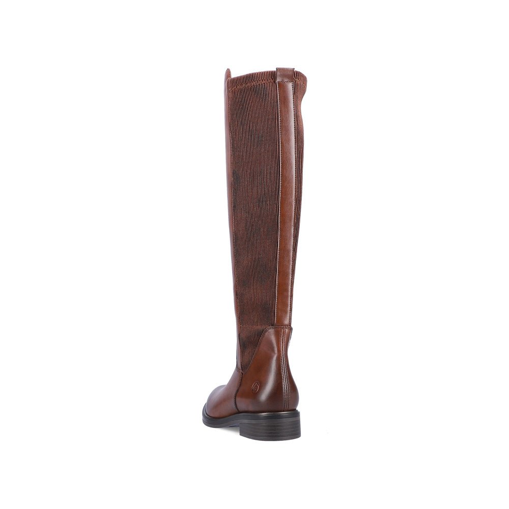 Brown remonte women´s high boots D8371-25 with a zipper as well as removable insole. Shoe from the back.