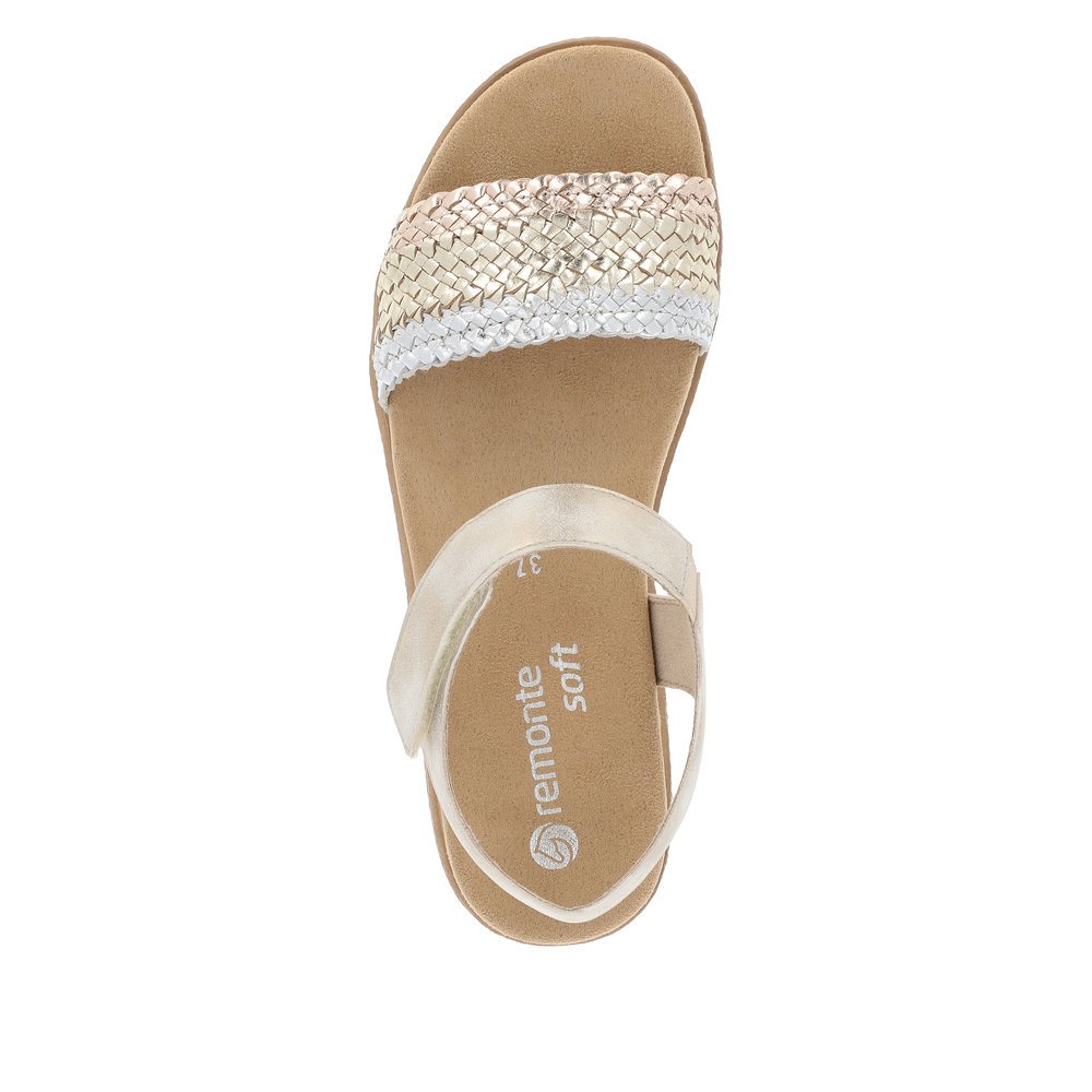Beige remonte women´s strap sandals D0Q58-90 with hook and loop fastener. Shoe from the top.