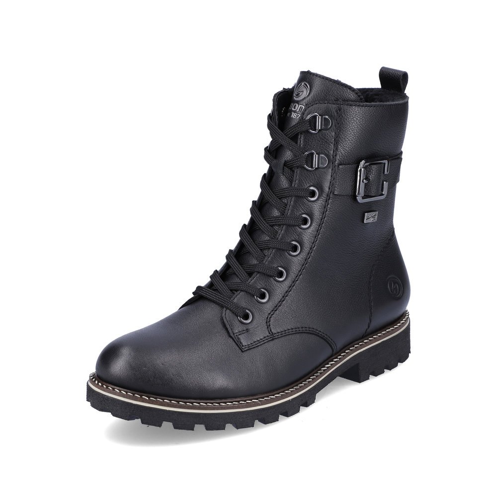 Urban black remonte women´s biker boots D8475-01 with remonteTEX technology. Shoe laterally.