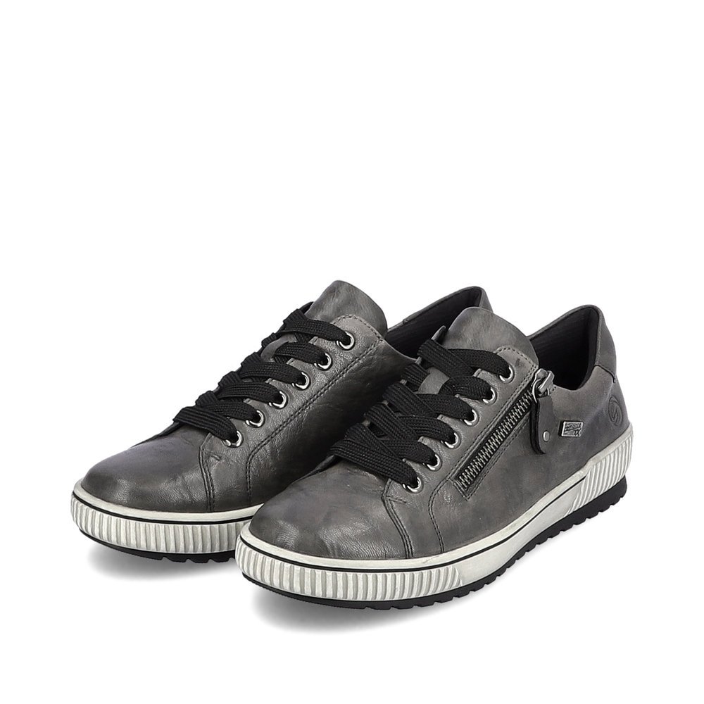 Granite grey remonte women´s lace-up shoes D0700-42 with remonteTEX technology. Shoes laterally.