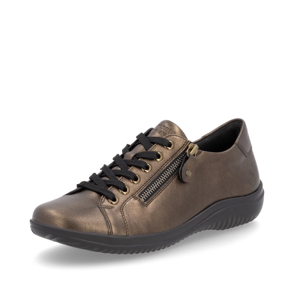 Chaussures à lacets remonte bronze femme D1E03-25 avec fermeture éclair. Chaussure inclinée sur le côté.