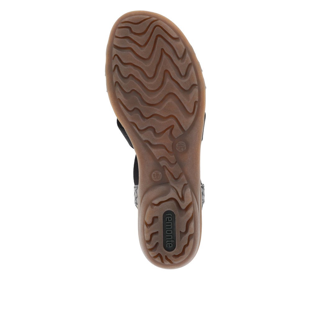 remonte sandales à lanières noires femmes R3605-02 avec insert élastique. Semelle extérieure de la chaussure.