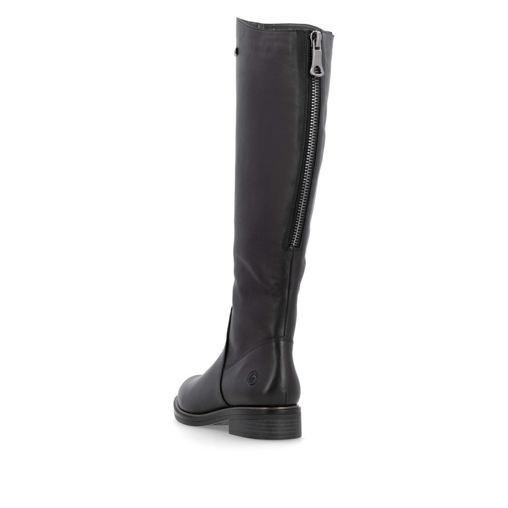 Night black remonte women´s high boots D8391-00 with remonteTEX technology. Shoe from the back.