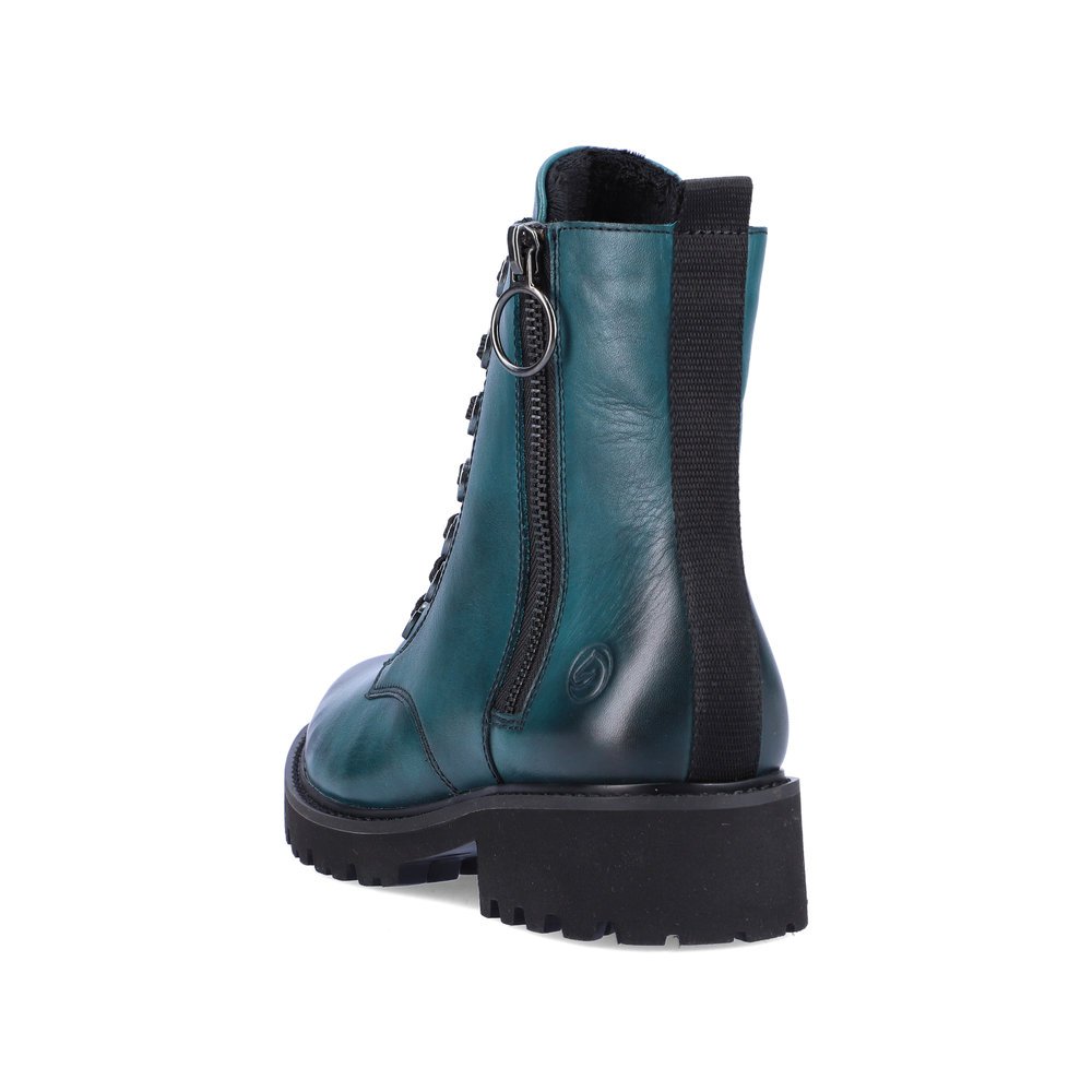 Blue remonte women´s biker boots D8671-12 with a distinctive eyelets. Shoe from the back.