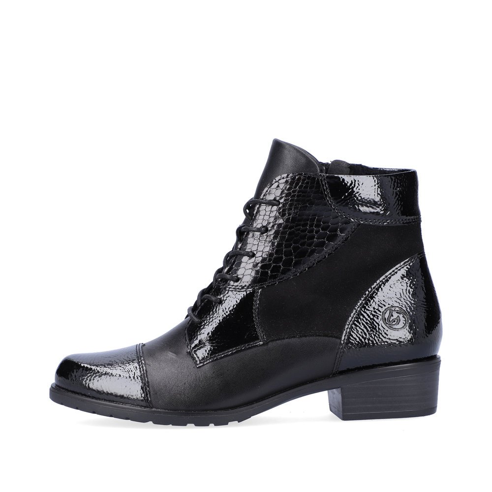 Bottines remonte noires pour femme D6882-01 avec fermeture éclair. Côté extérieur de la chaussure.