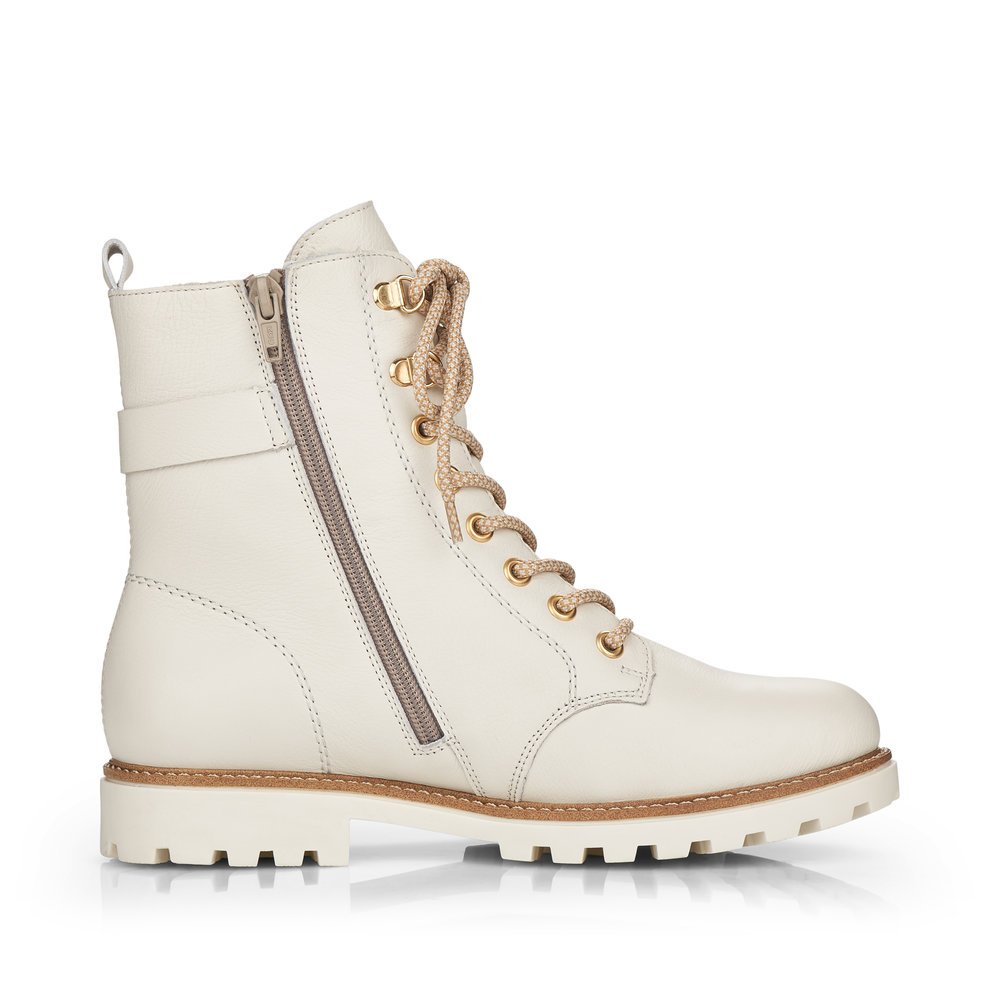 Pearl white remonte women´s lace-up boots D8475-80 with remonteTEX technology. Shoe inside.