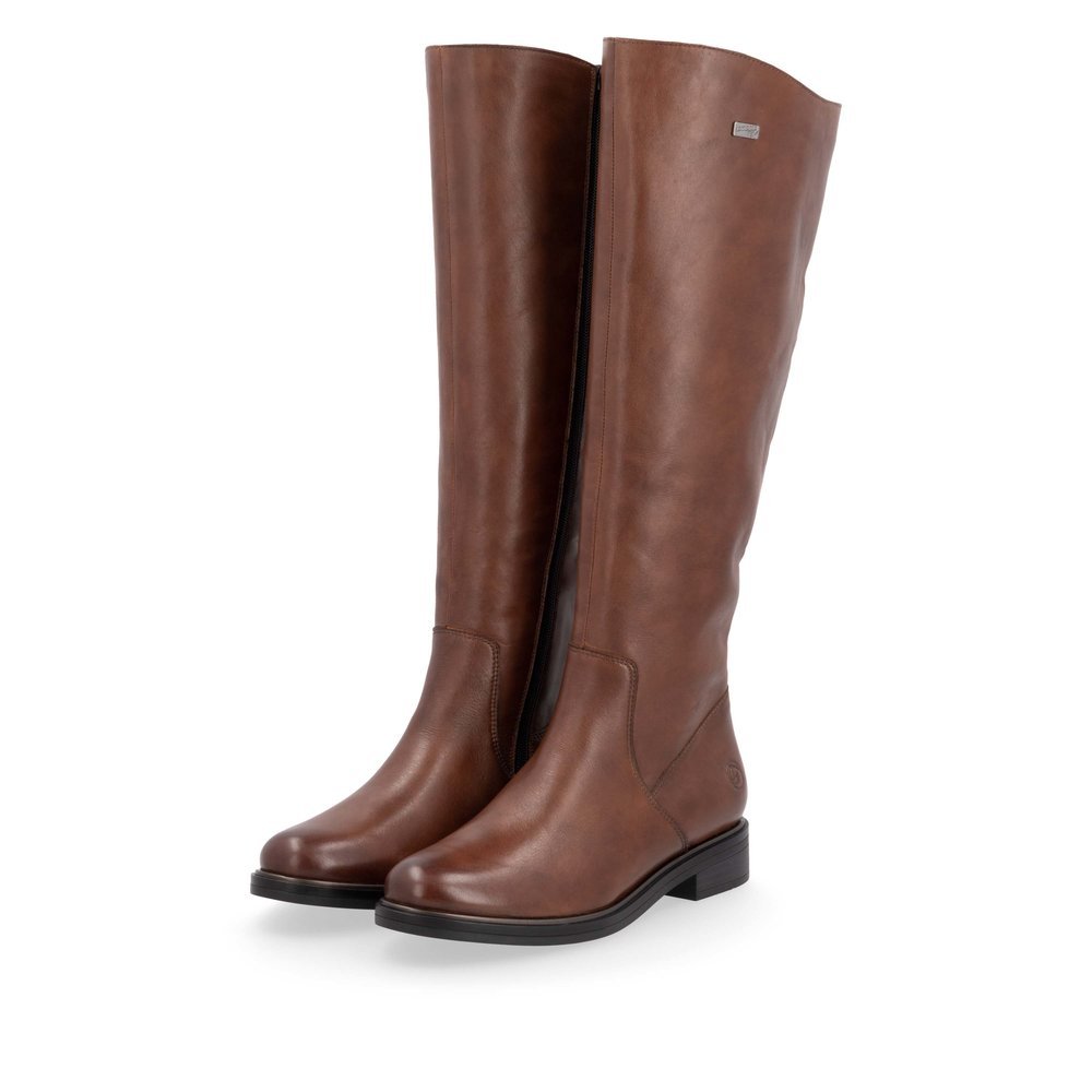 Bottes à tige haute remonte marron pour femme D8391-22. Chaussures inclinées sur le côté.