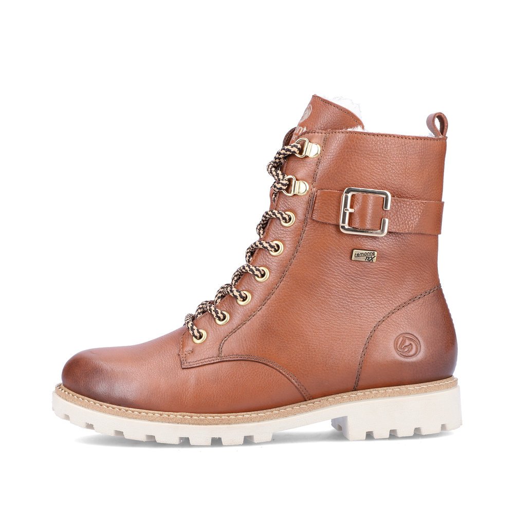 Mocha-coloured remonte women´s lace-up boots D8475-24 with remonteTEX technology. Outside of the shoe.