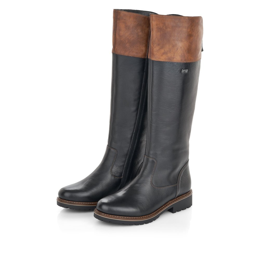 Night black remonte women´s high boots R6581-02 with remonteTEX technology. Shoes laterally.