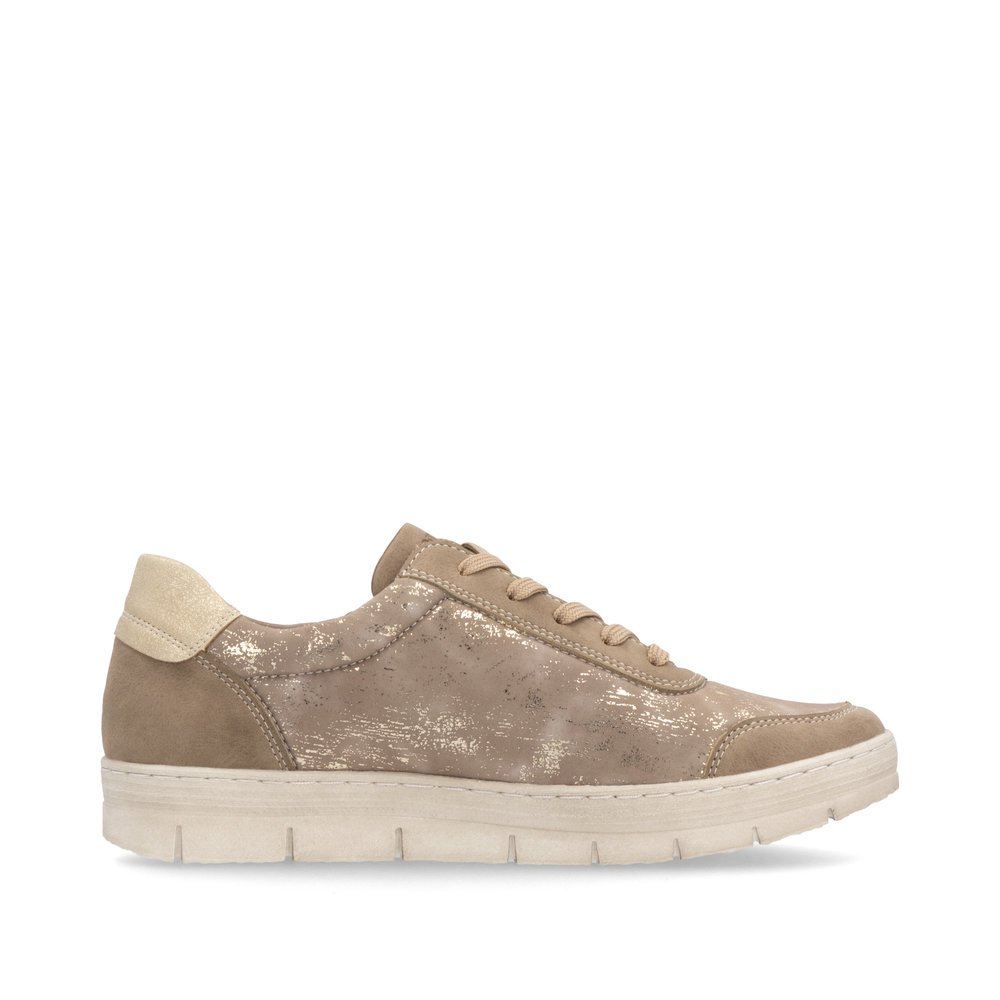 Sand beige remonte women´s sneakers D5831-62 with zipper as well as a padded insole. Shoe inside.