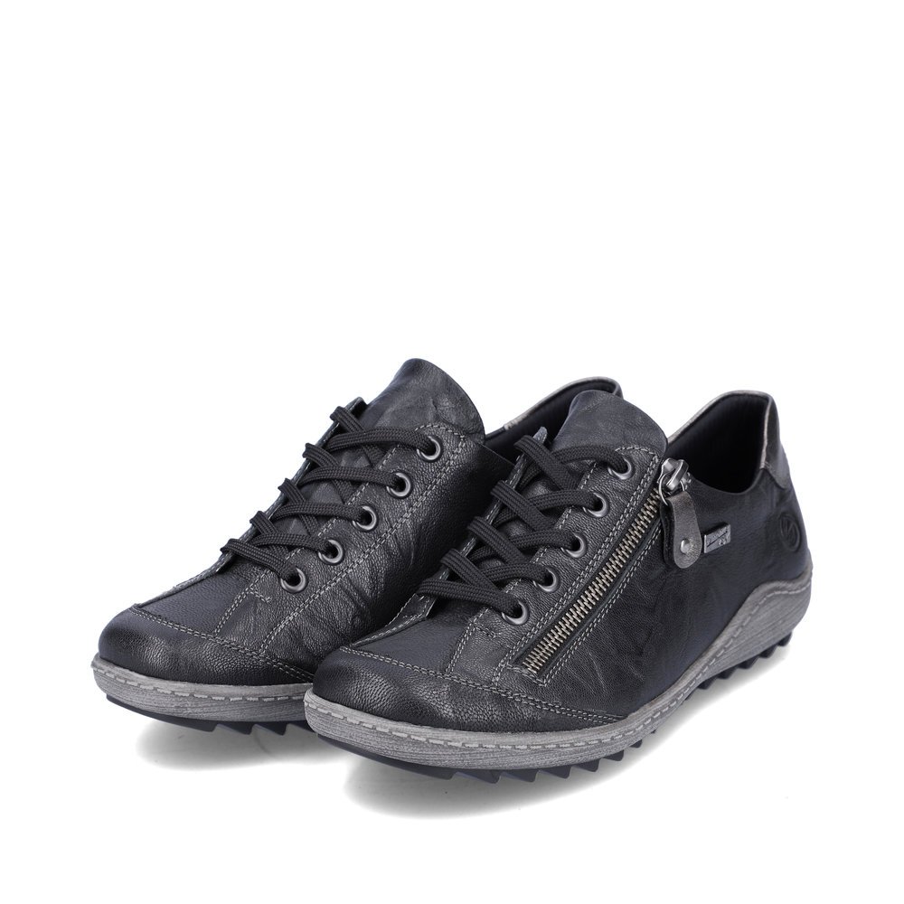 Steel black remonte women´s lace-up shoes R1402-06 with remonteTEX technology. Shoes laterally.