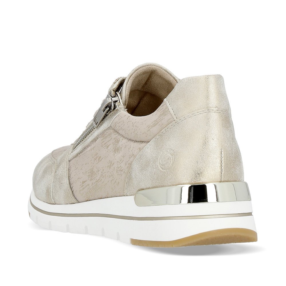 Beige remonte women´s sneakers R6700-61 with zipper and comfort width G. Shoe from the back.