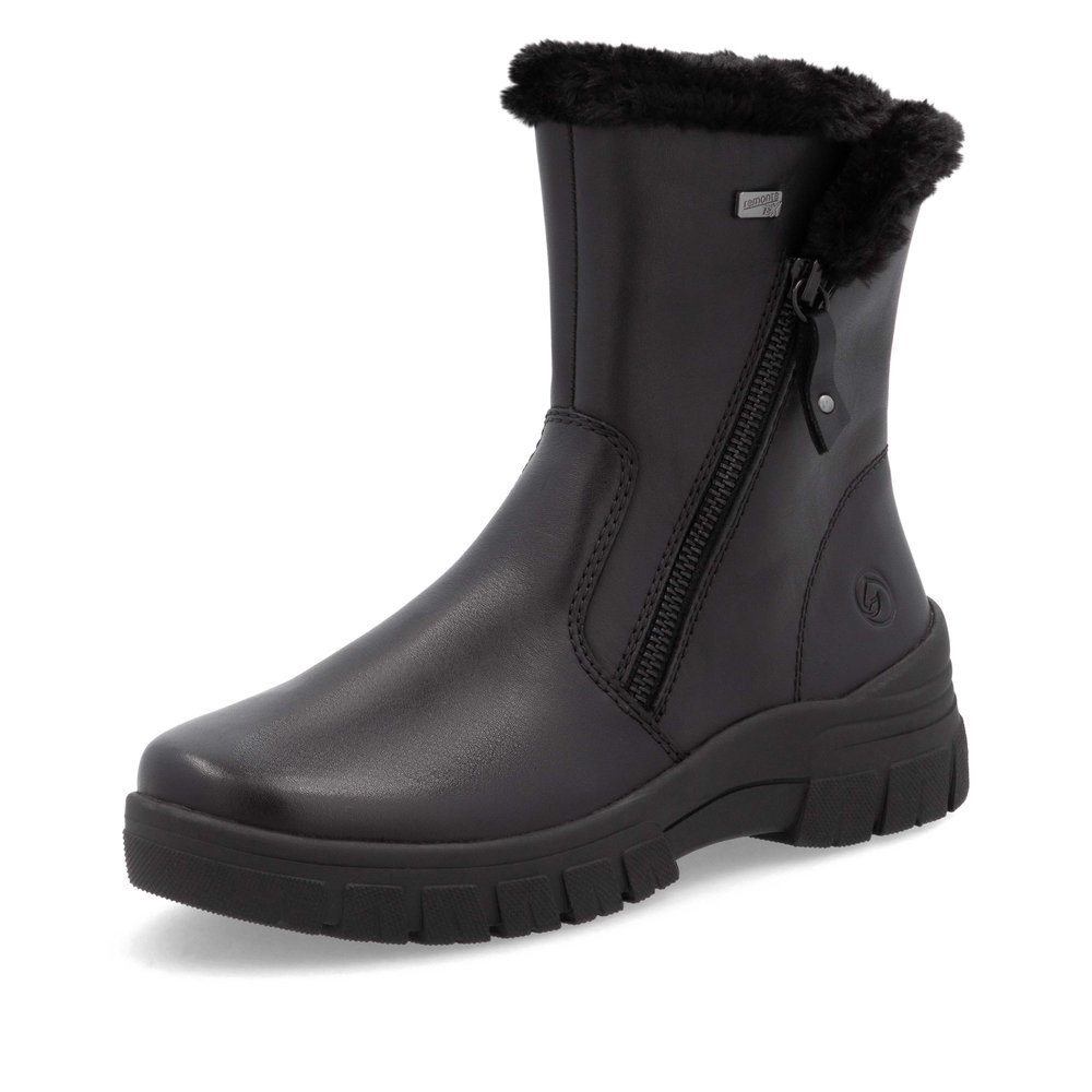 Night black remonte women´s ankle boots D0E78-00 with remonteTEX technology. Shoe laterally.