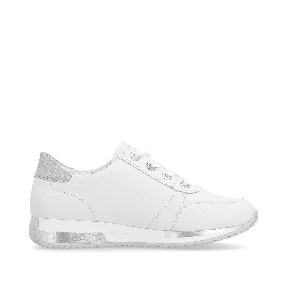 White remonte women´s sneakers D0H11-80 with zipper and a soft exchangeable footbed. Shoe inside.