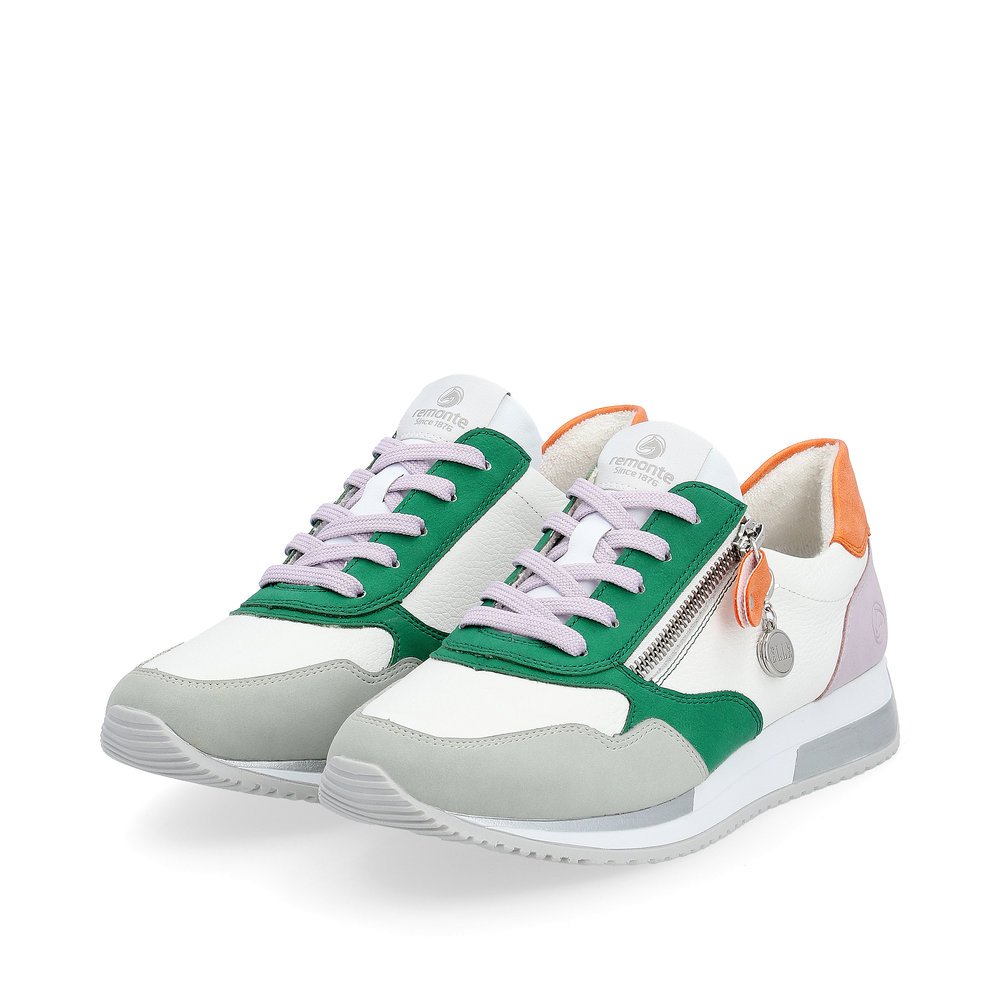 White remonte women´s sneakers D0H01-83 with zipper. Shoes laterally.