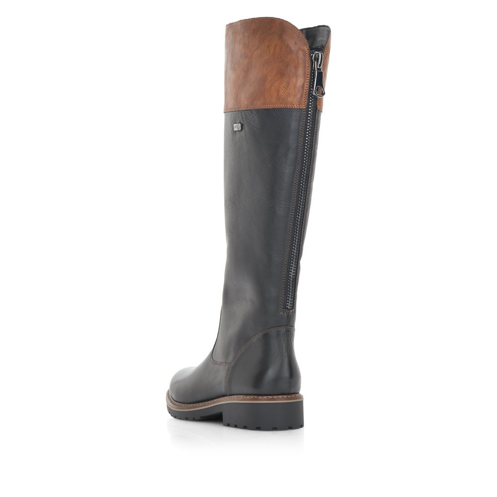 Night black remonte women´s high boots R6581-02 with remonteTEX technology. Shoe from the back.