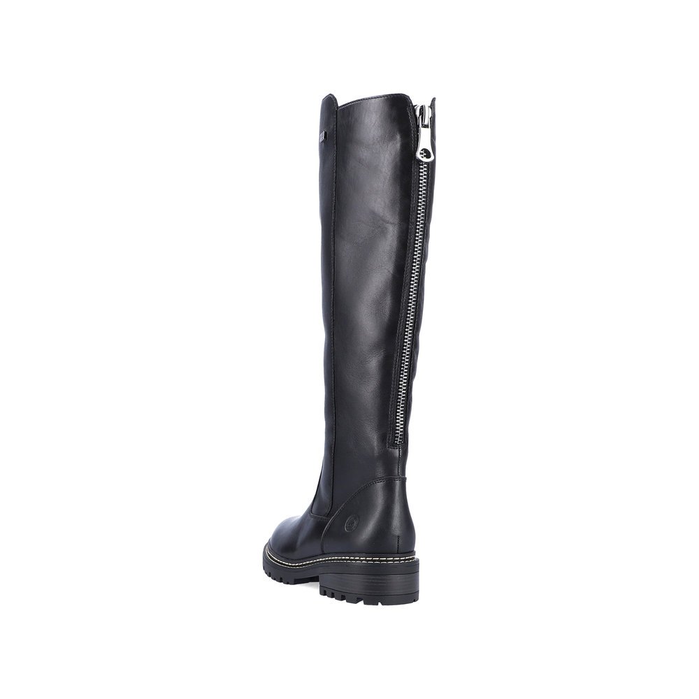 Night black remonte women´s high boots D0B72-01 with remonteTEX technology. Shoe from the back.