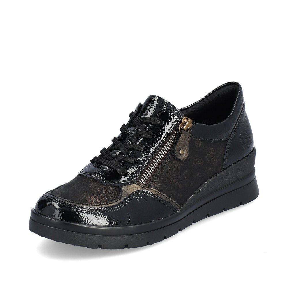 Black remonte women´s lace-up shoes R0701-07 with zipper as well as comfort width G. Shoe laterally.