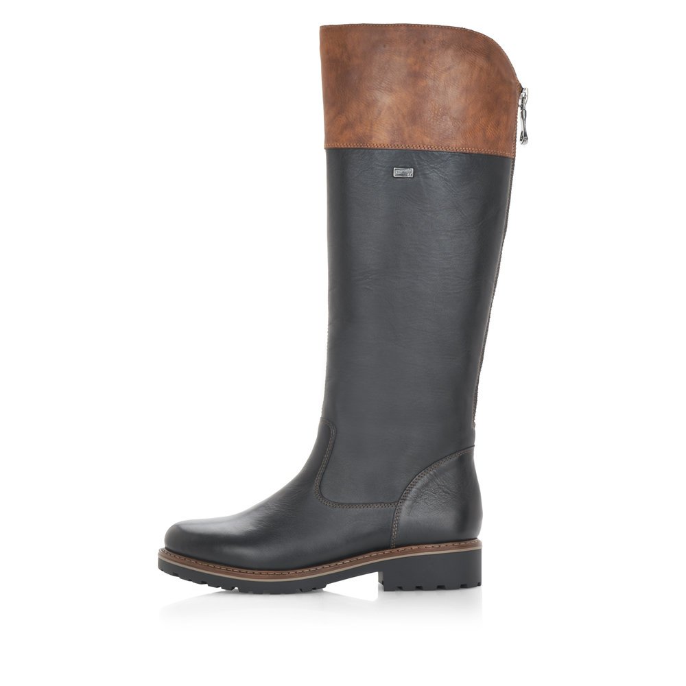 Night black remonte women´s high boots R6581-02 with remonteTEX technology. Outside of the shoe.