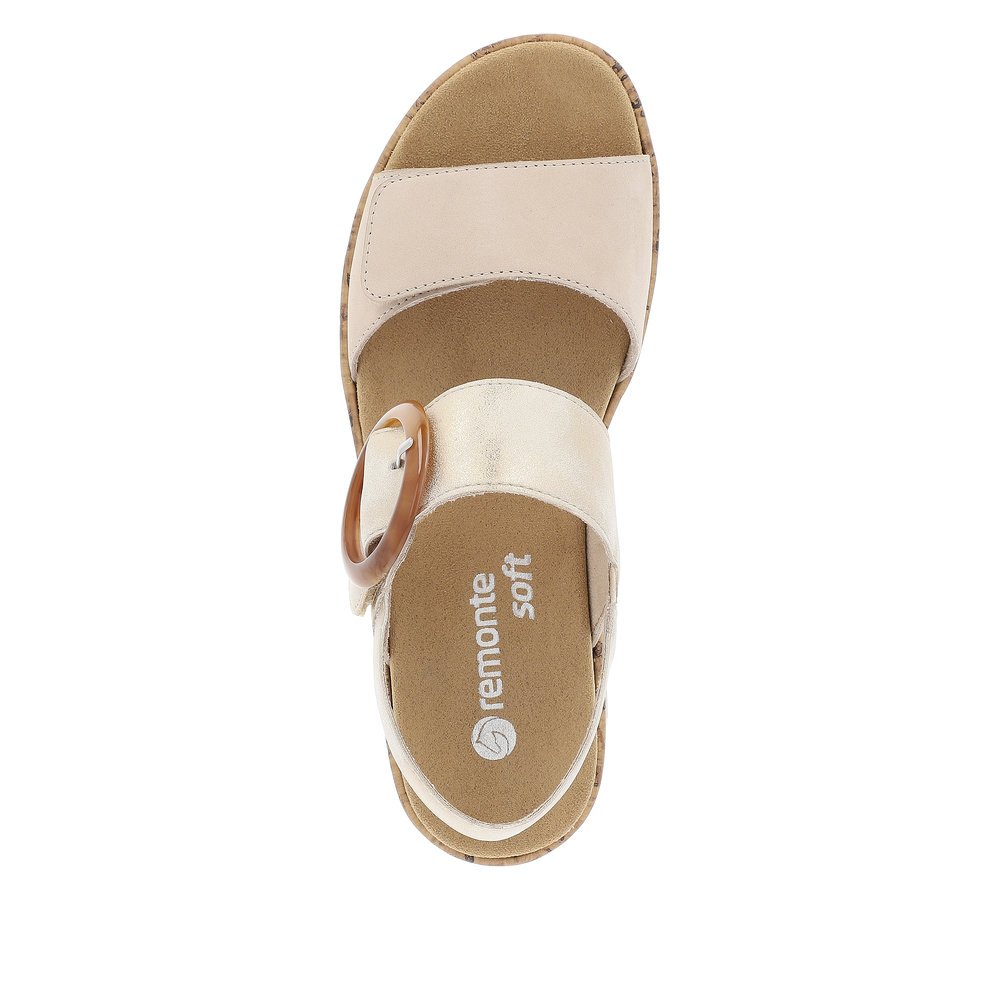 Clay beige remonte women´s strap sandals R6853-61 with a hook and loop fastener. Shoe from the top.
