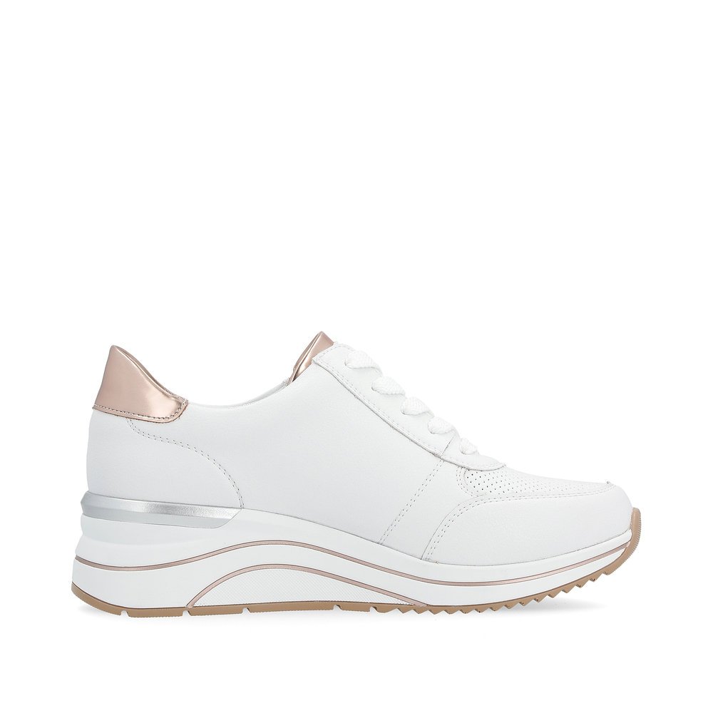 White remonte women´s sneakers D0T04-80 with a zipper and extra width H. Shoe inside.