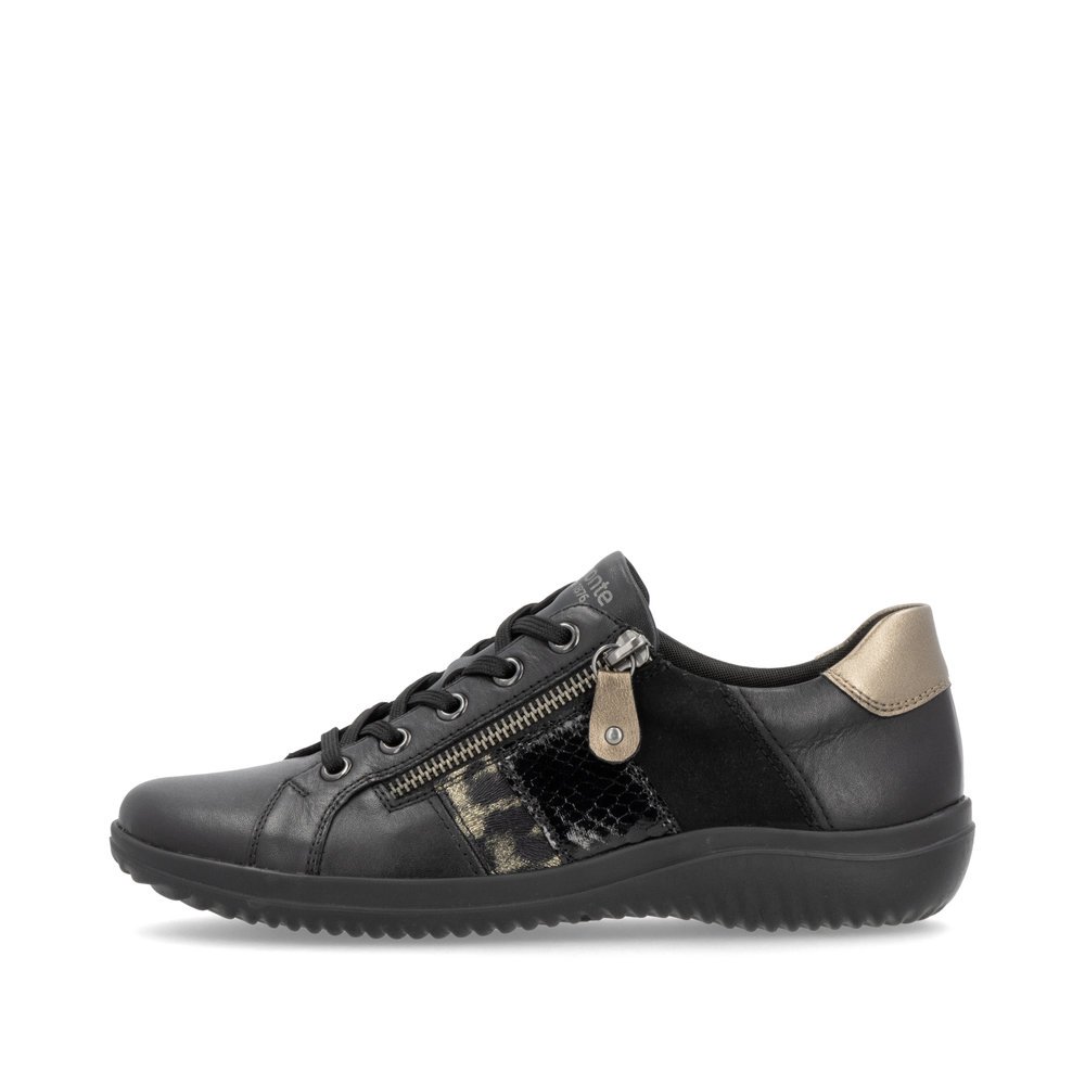 Black remonte women´s lace-up shoes D1E00-03 with zipper as well as comfort width G. Outside of the shoe.