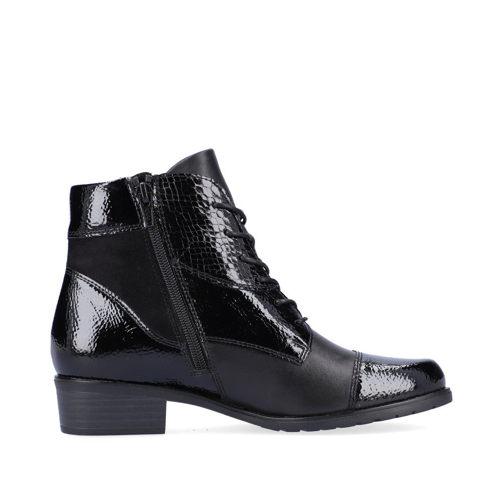 Bottines remonte noires pour femme D6882-01 avec fermeture éclair. Intérieur de la chaussure.