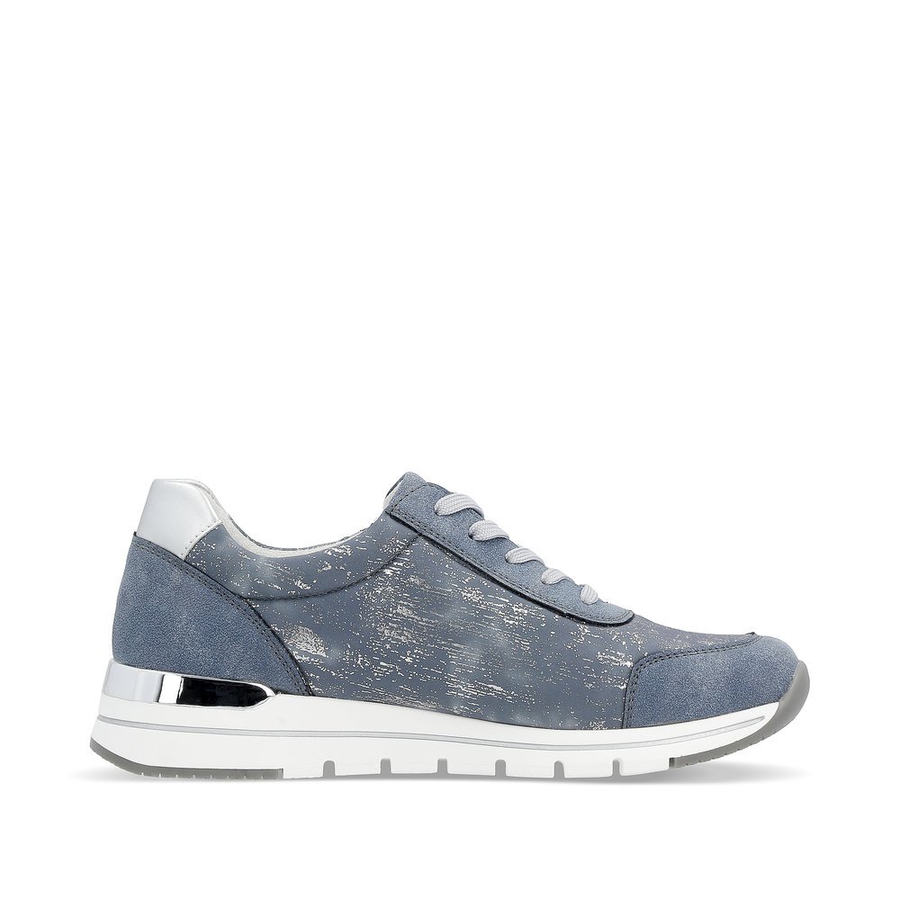 Blue remonte women´s sneakers R6700-13 with zipper and washed-out pattern. Shoe inside.