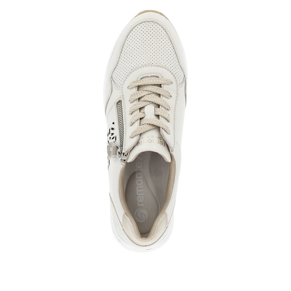 White remonte women´s sneakers D1G00-81 with zipper and padded exchangeable footbed. Shoe from the top.