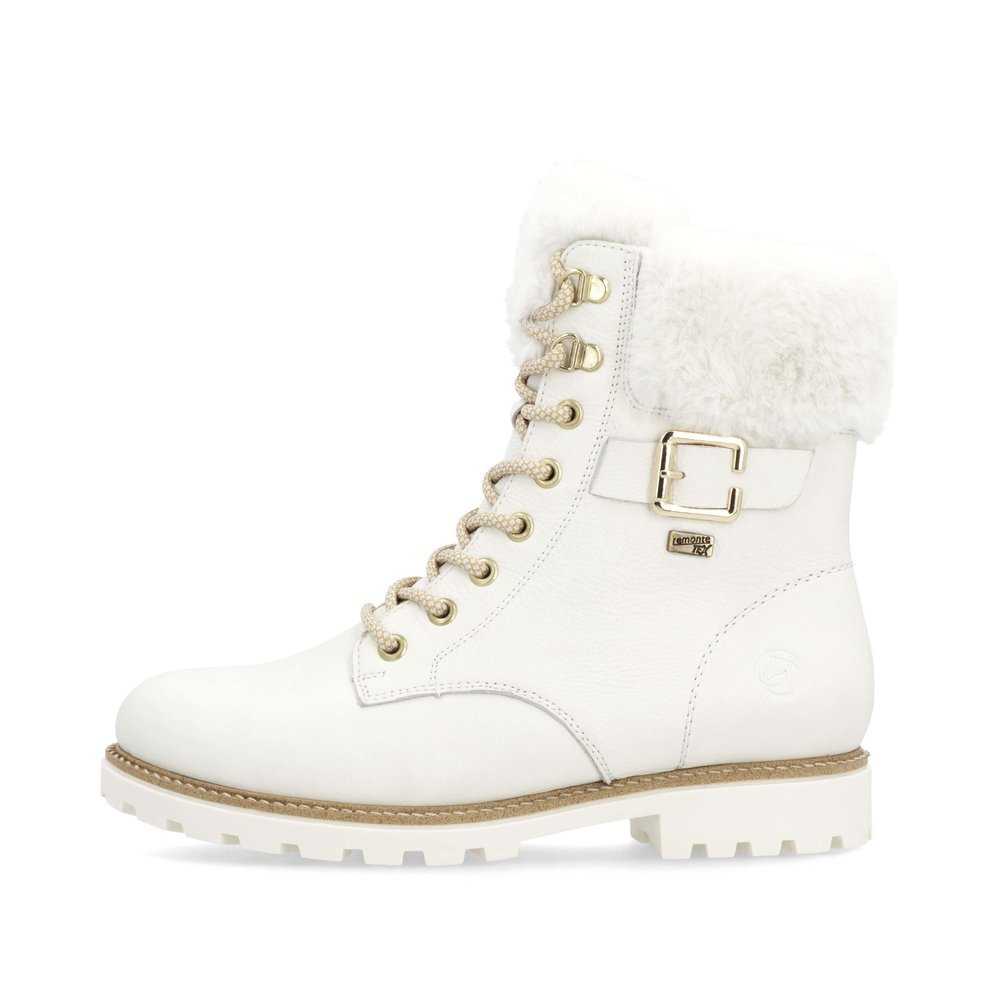 Bottes à lacets remonte blanches femme D8481-80 avec membrane remonteTEX. Côté extérieur de la chaussure.