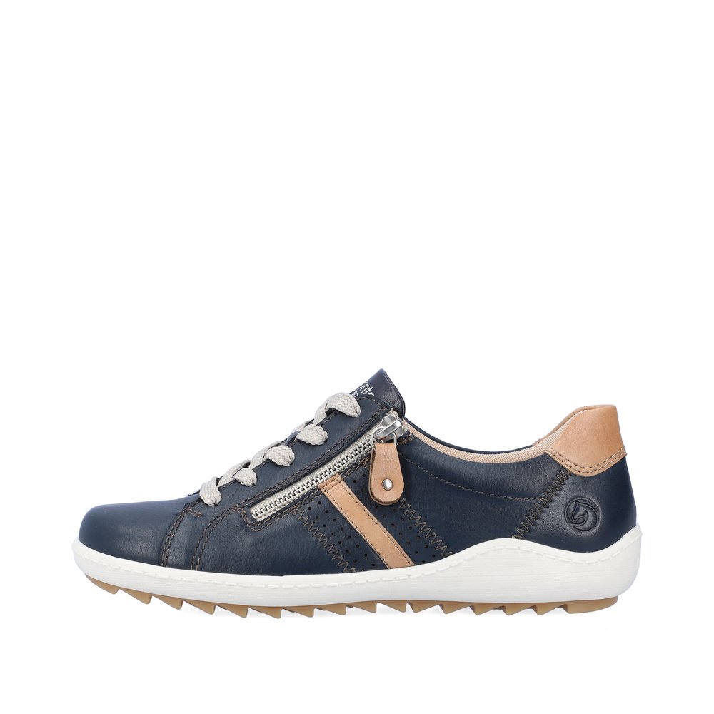 Blue remonte women´s lace-up shoes R1432-14 with zipper and comfort width G. Outside of the shoe.