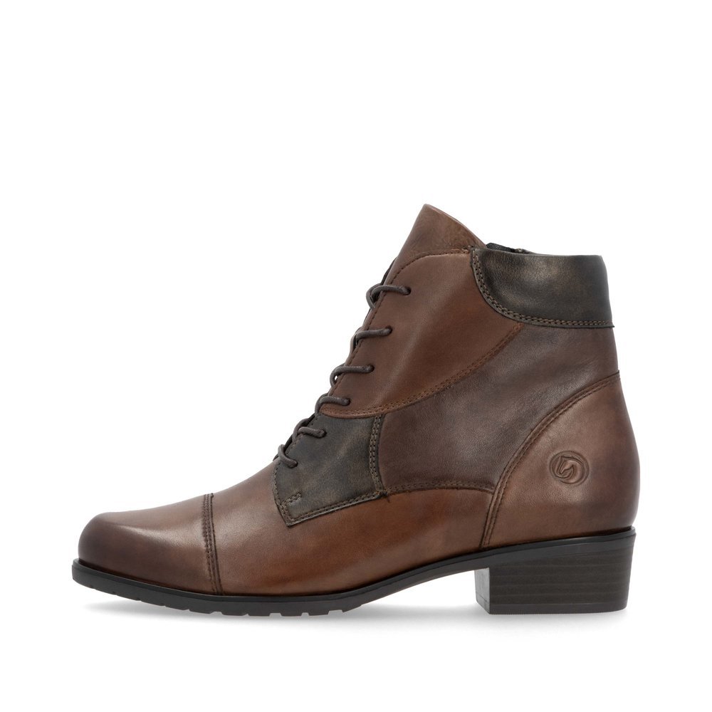 Bottines remonte marron pour femme D6882-23 avec fermeture éclair. Côté extérieur de la chaussure.