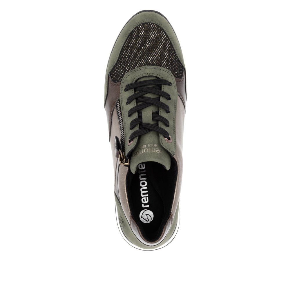 Bronze vegan remonte women´s sneakers D1G08-90 with zipper as well as padded insole. Shoe from the top.